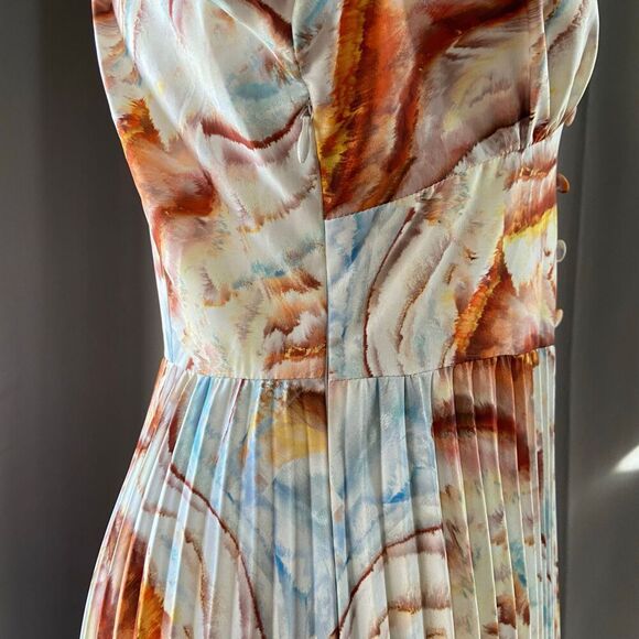 All Over Watercolor Print Pleated Midi Dress S - Picture 6 of 11